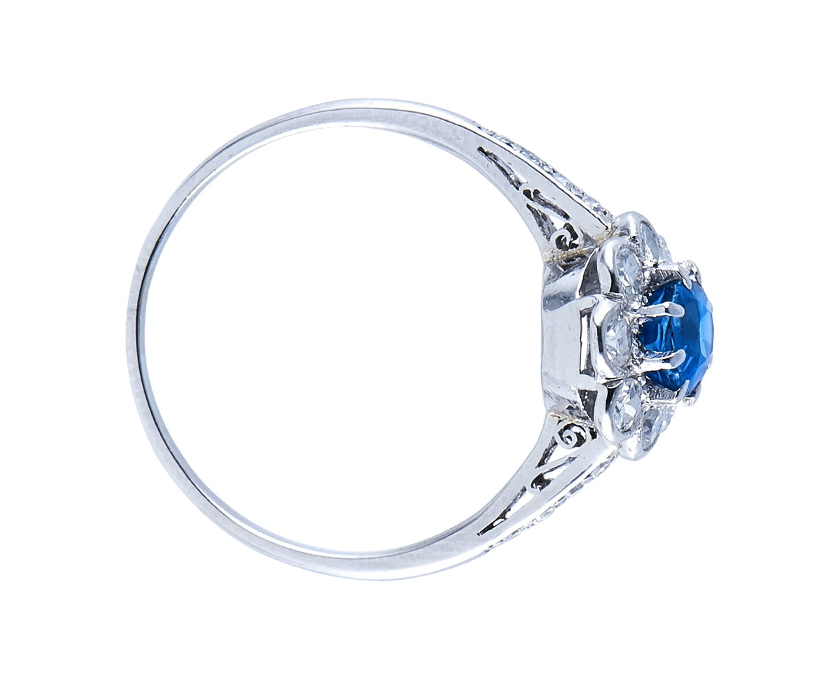 Antique, Art Deco, platinum, sapphire and diamond cluster ring