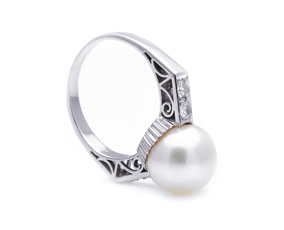 Art Deco, Platinum, South Sea Pearl and Diamond Cluster Ring
