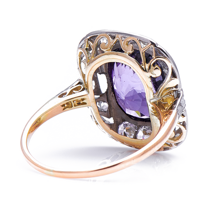 Belle Époque Lavender Purple Spinel and Diamond Cluster Ring, 18ct Yellow Gold