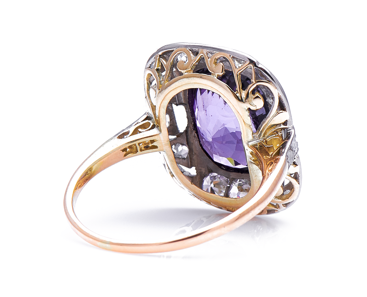 Belle Époque lavender purple spinel and diamond cluster ring, 18ct yellow gold