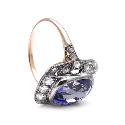 Belle Époque Lavender Purple Spinel and Diamond Cluster Ring, 18ct Yellow Gold