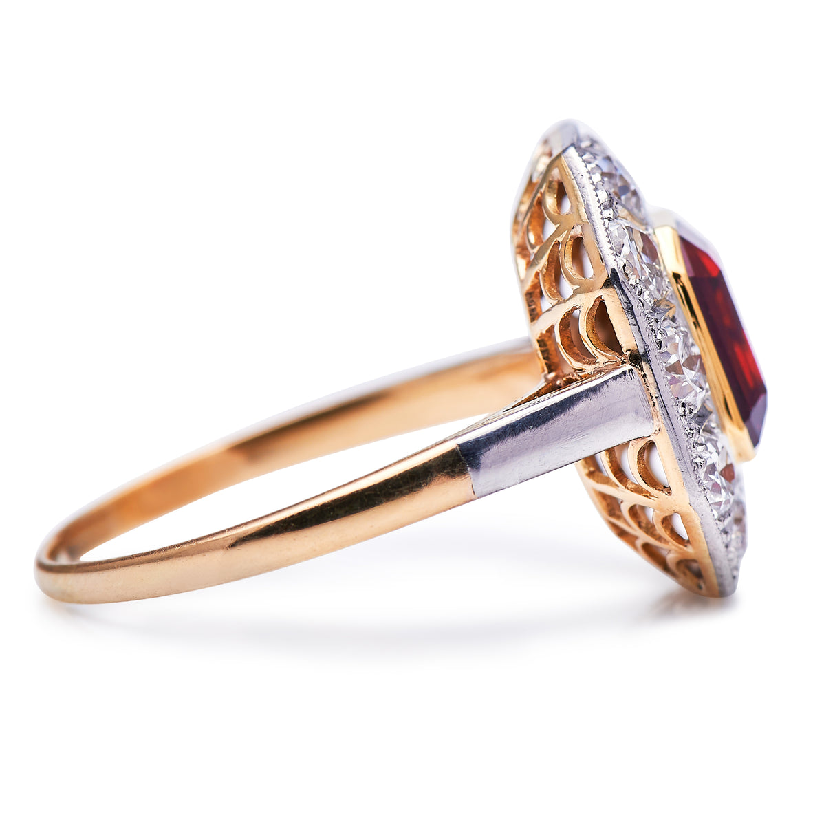 Art Deco, 18ct Gold, Platinum, Hessonite Garnet and Diamond Ring