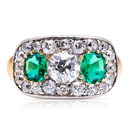 Antique-Victorian-18-Carat-Emerald-Diamond-Ring-Pavé-Set-Boutique-Jewellery