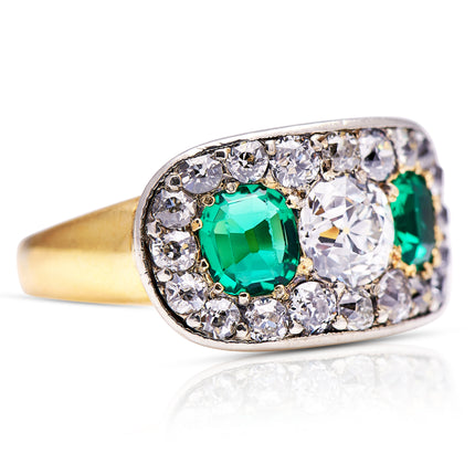 Antique | Victorian, 18ct Gold, Emerald and Diamond Ring
