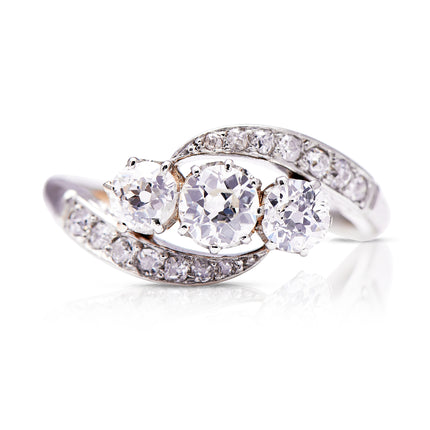Platinum-Enagement-Ring-Three-Stone-Diamonds-Edwardian-Unique-Shape