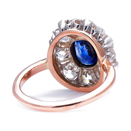 Antique, French, Edwardian, 18ct Gold, Sapphire and Diamond Cluster Ring