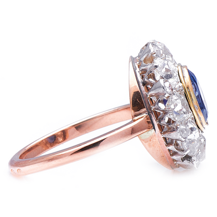 Antique, French, Edwardian, 18ct Gold, Sapphire and Diamond Cluster Ring