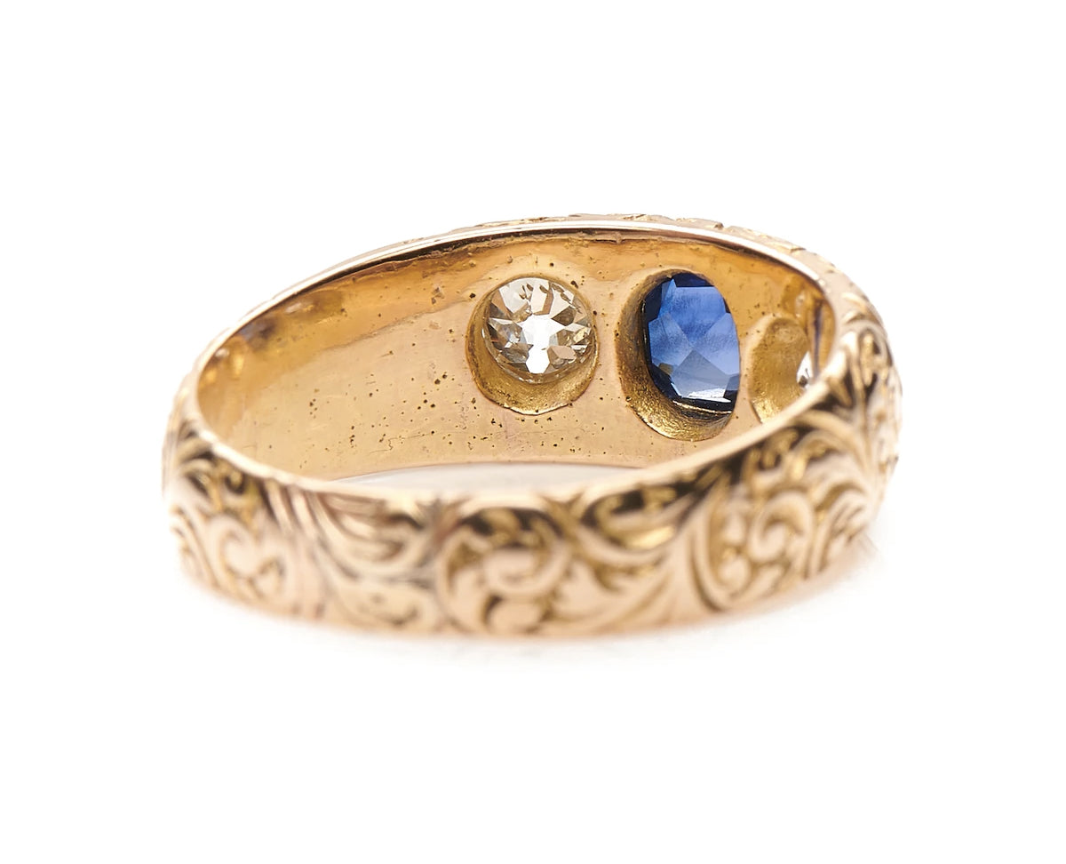 Victorian, 14ct Gold, Sapphire and Diamond Gypsy Ring  |Antique Ring Boutique | Sustainable Antique Rings | Rare Antique Rings | Bespoke Untreated Vintage Antique Rings | An Antique Jewellery Company 