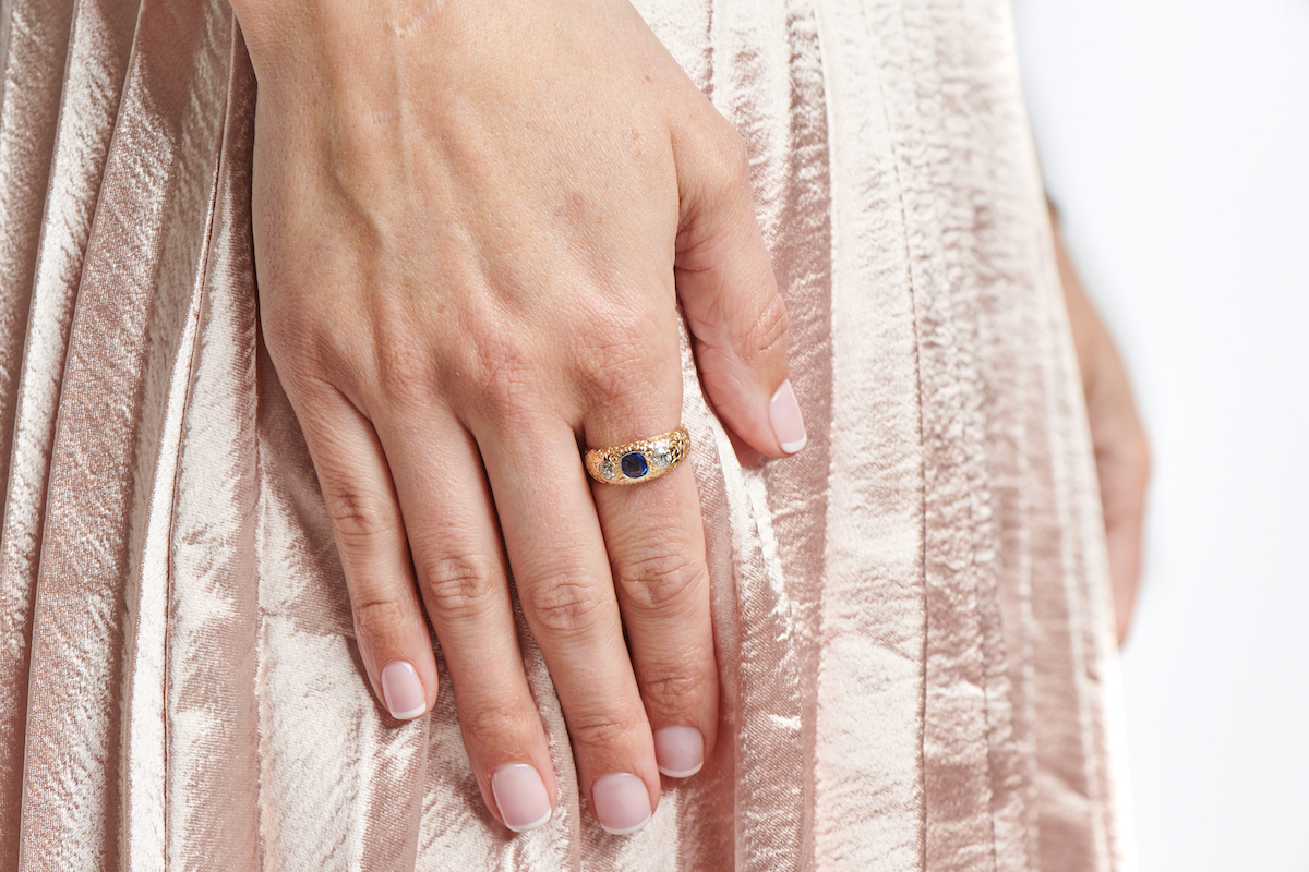 Victorian, 14ct Gold, Sapphire and Diamond Gypsy Ring  |Antique Ring Boutique | Sustainable Antique Rings | Rare Antique Rings | Bespoke Untreated Vintage Antique Rings | An Antique Jewellery Company 