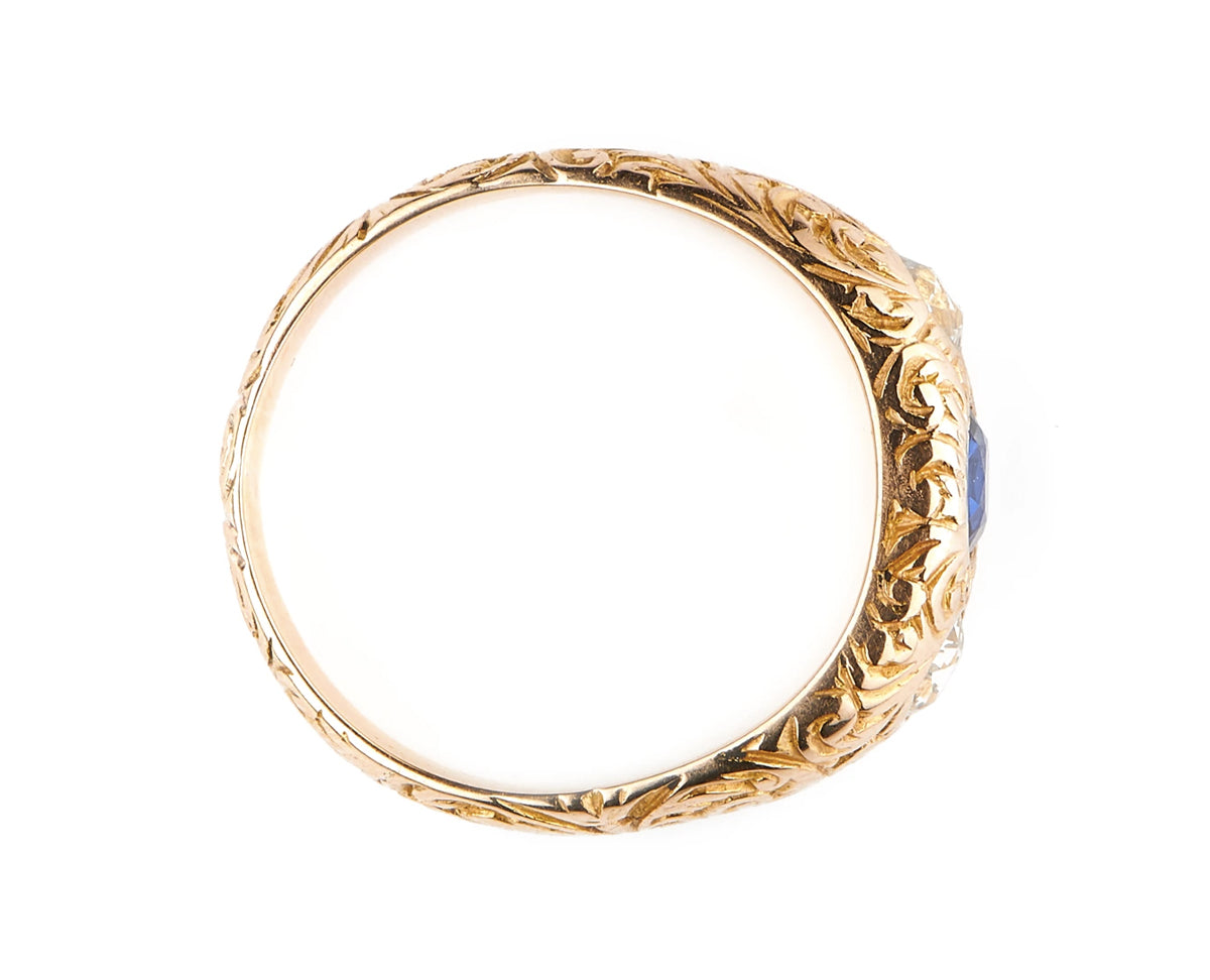 Victorian, 14ct Gold, Sapphire and Diamond Gypsy Ring  |Antique Ring Boutique | Sustainable Antique Rings | Rare Antique Rings | Bespoke Untreated Vintage Antique Rings | An Antique Jewellery Company 
