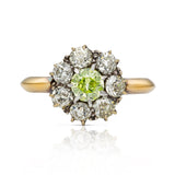 Antique Green-Yellow Diamond Cluster Engagement Ring, 18ct Yellow Gold