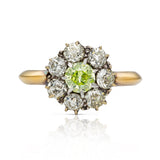 Antique green-yellow diamond cluster engagement ring