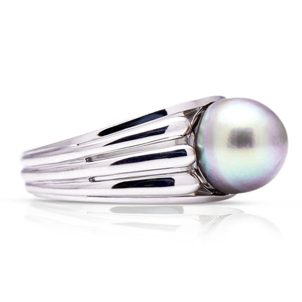 A Rare Design | Art Deco, 1920s, 18ct White Gold Natural Pearl Ring