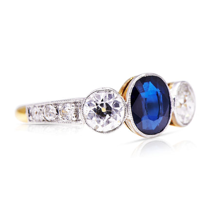 Edwardian, Sapphire and Diamond Engagement Ring, 18ct Yellow Gold, Platinum