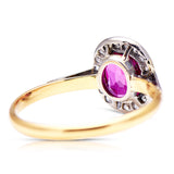 Vintage, Art Deco Oval Ruby and Diamond Cluster Engagement Ring, 18ct Yellow Gold