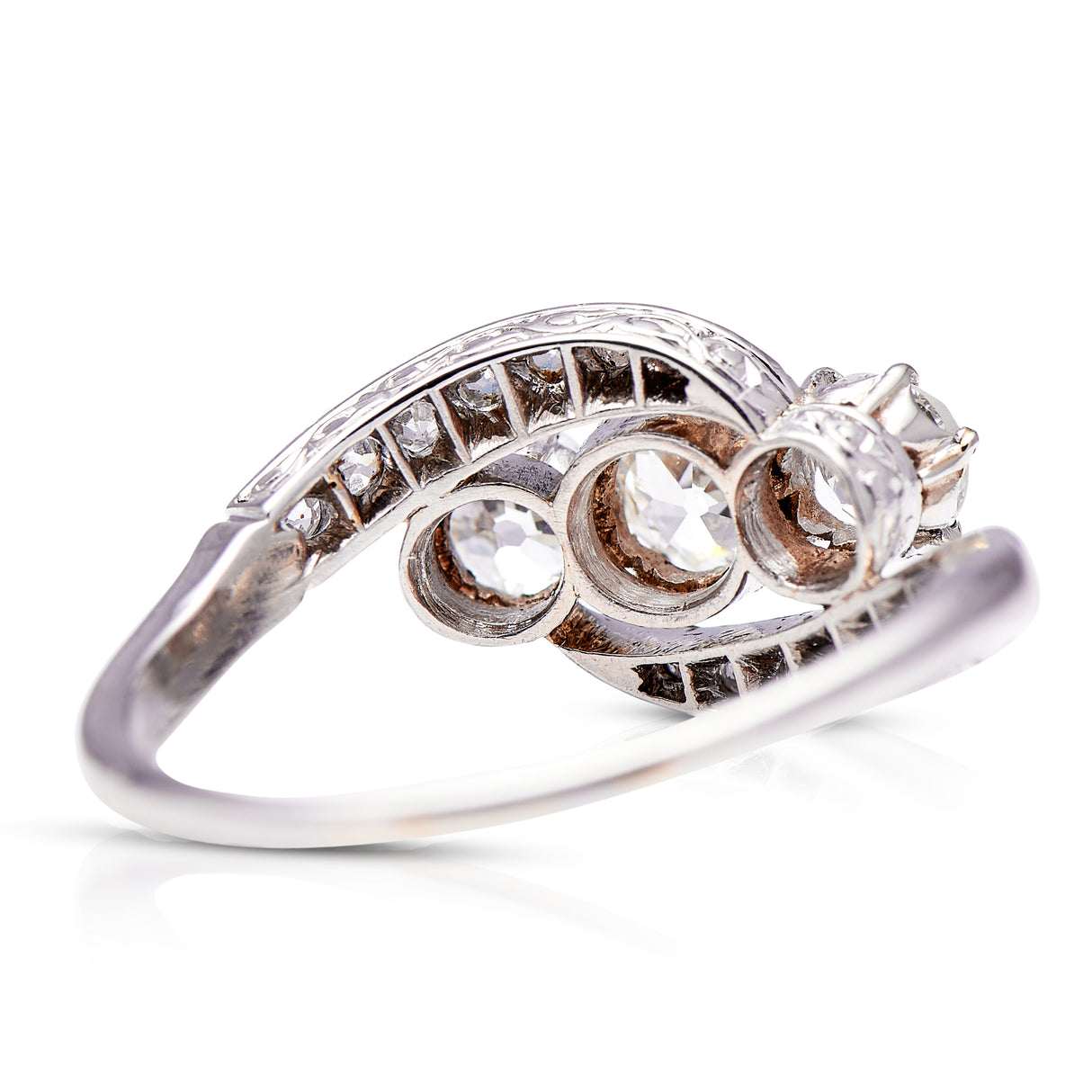 Antique, Edwardian, diamond three stone engagement ring, platinum