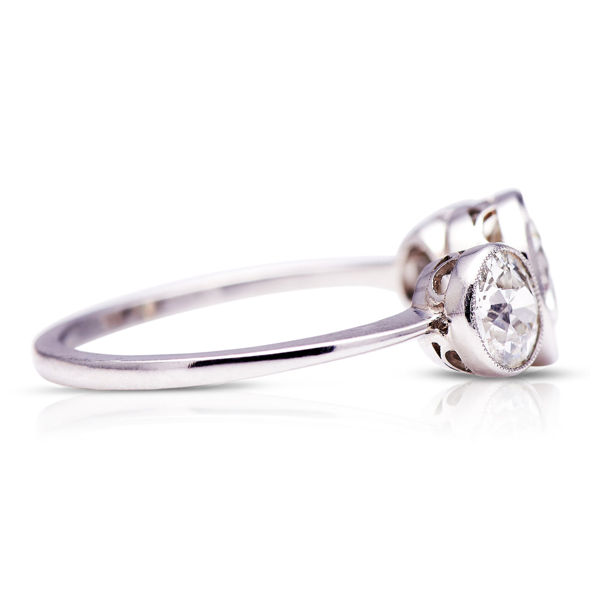 Vintage | Art Deco, platinum, large diamond three-stone ring