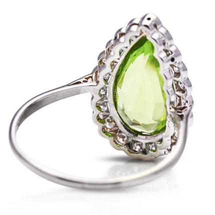 Edwardian, 18ct White Gold, Peridot and Diamond Cluster Ring