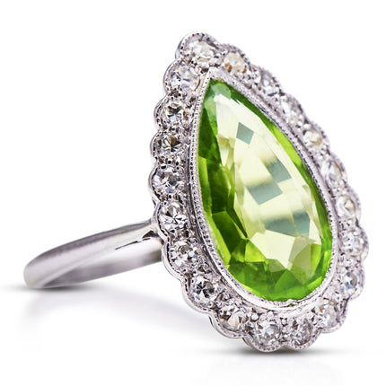 Edwardian, 18ct White Gold, Peridot and Diamond Cluster Ring