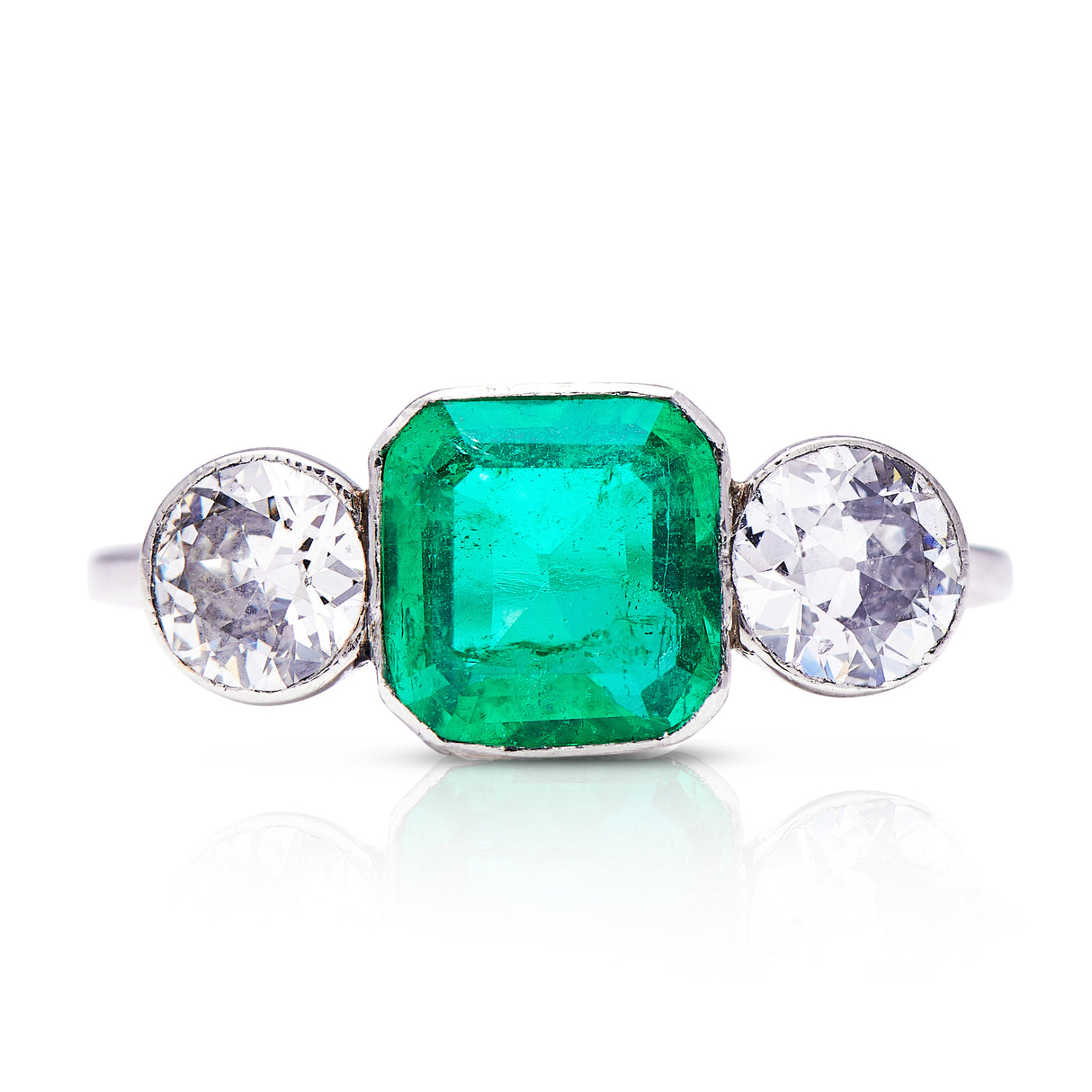 Brazilian-Emerald-Diamond-Art-Deco-Platinum-Engagement-Wedding-Band-Vintage-Classic