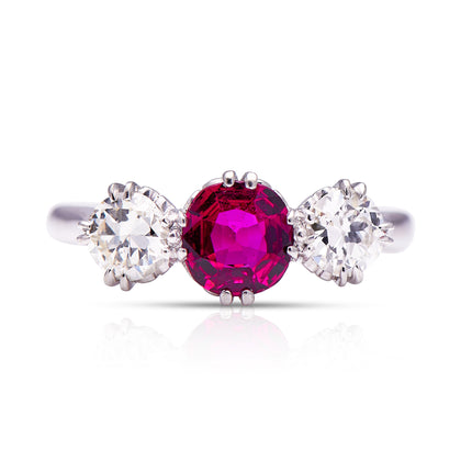 Art-Deco-Platinum-Ruby-Diamond-Three-Stone-Ring-Antique-Boutique-Jewellery-Heirloom