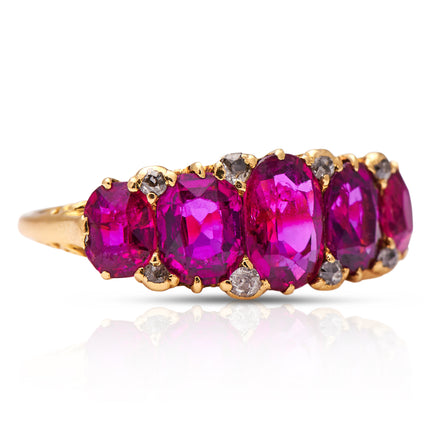 Victorian, 18ct Gold, Ruby and Diamond Five Stone Ring