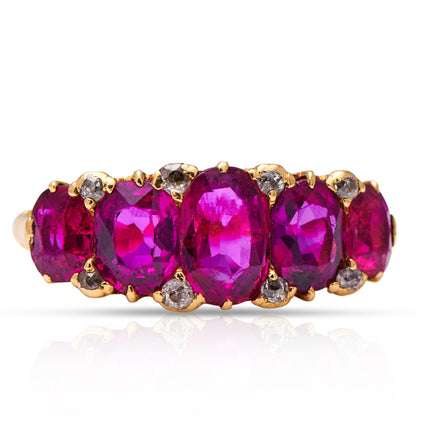 Victorian-Ruby-Diamond-Five-Stone-Ring-28-Carat-Gold-Thailand-Antique