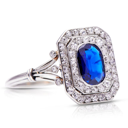 Beautiful Design | Edwardian, Platinum, Sapphire and Diamond Cluster Ring
