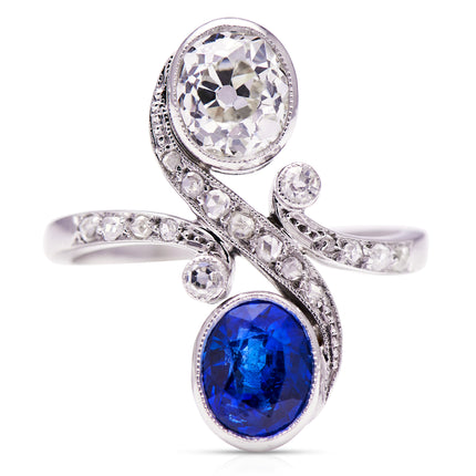 Art-Nouveau-Sapphire-Diamond-Ring-Unique-Antique-Vintage-Jewellery