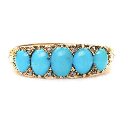 Cabochon-Turquoise-Diamond-Ring-Antique-Victorian-Vintage-Jewellery-Gold