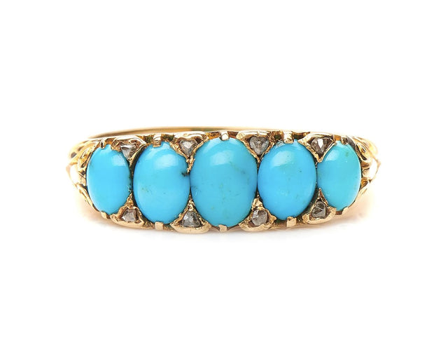 Cabochon-Turquoise-Diamond-Ring-Antique-Victorian-Vintage-Jewellery-Gold