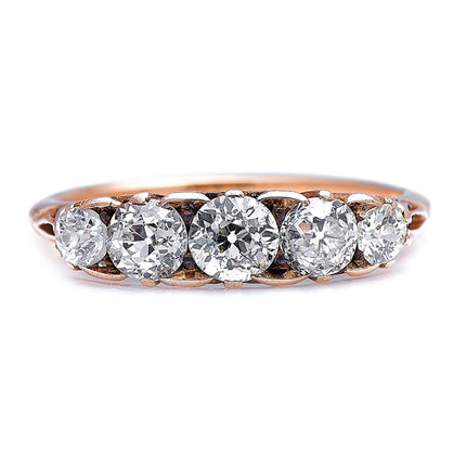 Antique, Victorian, 18ct Gold, Old Cut Diamond Five-Stone Ring