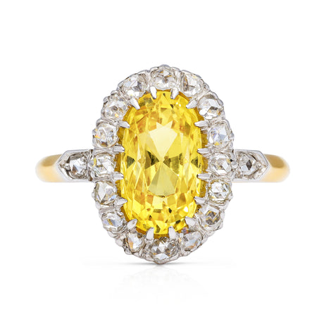 Antique-French-Yellow-Sapphire-Diamond-Cluster-Ring-18ct-Gold