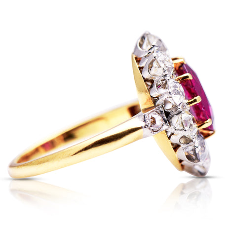 Antique, Edwardian, Ruby and Diamond Cluster Engagement Ring