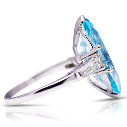 1940s, Platinum, Marquise Aquamarine and Diamond Ring
