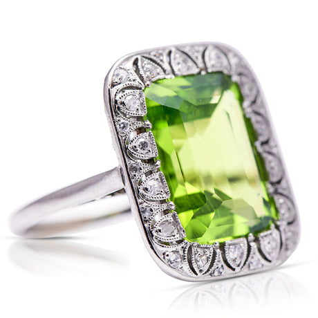 Antique, Belle Époque, platinum, peridot & diamond ring, platinum