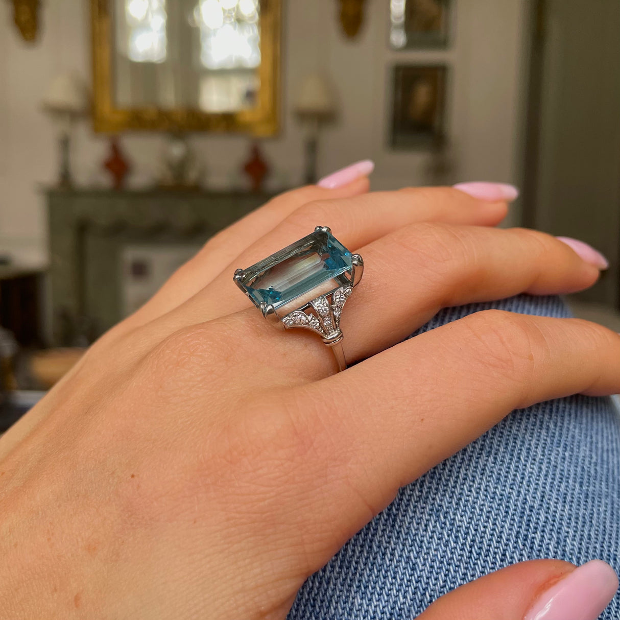 Art Deco | 1920s, platinum, aquamarine & diamond cocktail ring