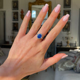 Art Deco Burmese Sapphire and Diamond Cluster Engagement Ring
