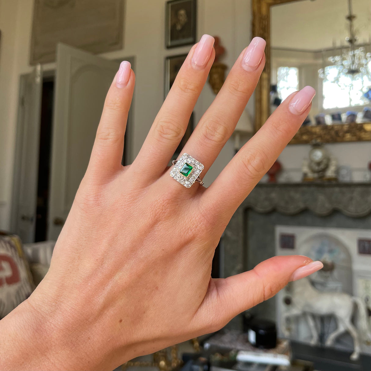 Art Deco, Platinum, Emerald and Diamond Ring
