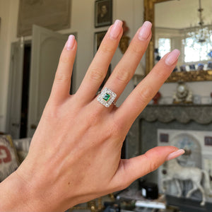 Antique, Art Deco emerald & diamond cluster ring