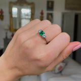 Fine Quality | Art Deco, Platinum, Emerald and Diamond Three Stone Ring