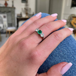 Antique, Art Deco emerald & diamond three-stone ring