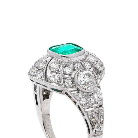 Art Deco Colombian emerald & diamond ring, platinum