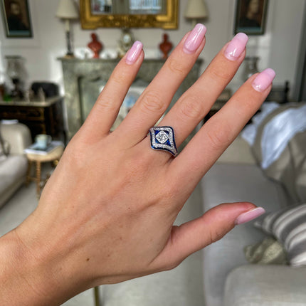 Art Deco | Platinum, Diamond and Sapphire Ring