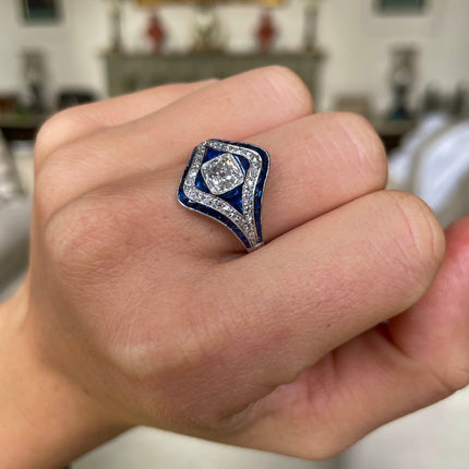 Art Deco | Platinum, Diamond and Sapphire Ring