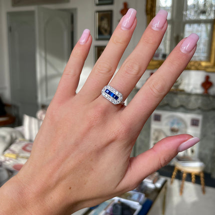 Art Deco Sapphire and Diamond Engagement Ring, Platinum