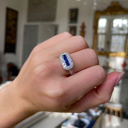 Art Deco Sapphire and Diamond Engagement Ring, Platinum