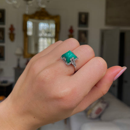 Art Deco, Platinum, Turquoise and Diamond Ring
