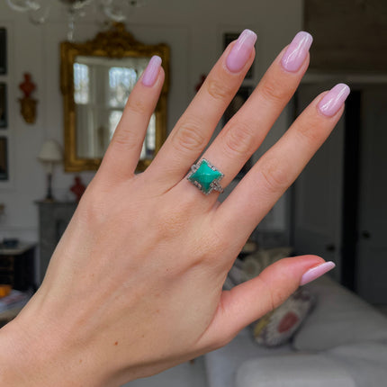 Art Deco, Platinum, Turquoise and Diamond Ring