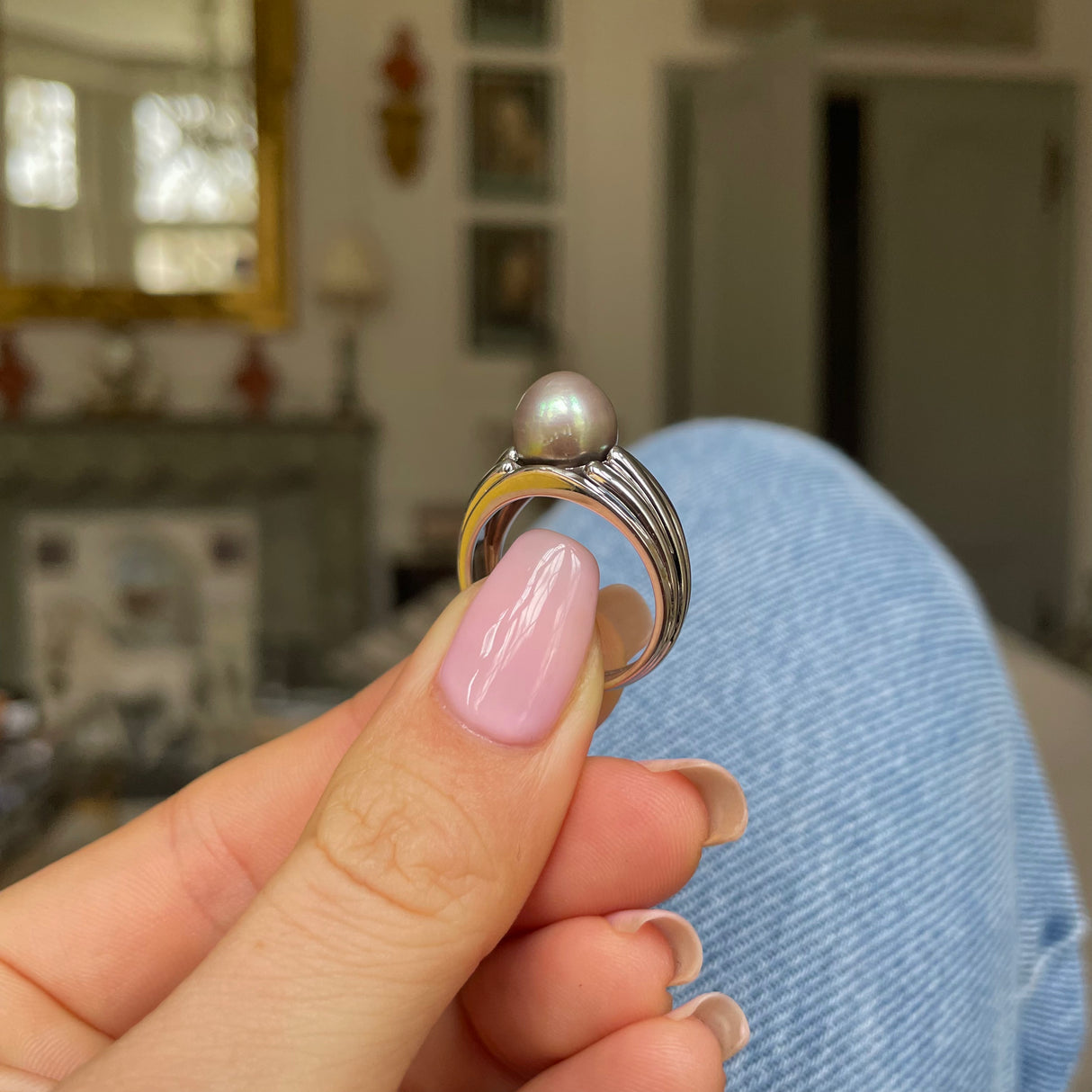 A Rare Design Art Deco 1920s 18ct White Gold Natural Pearl